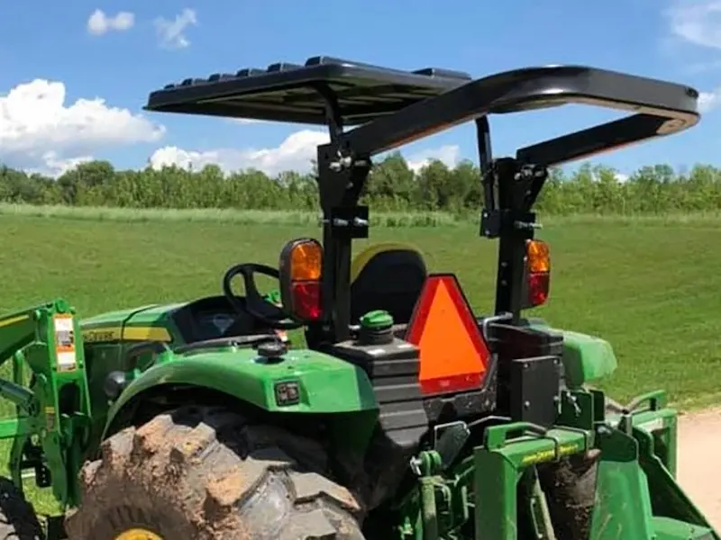 Rhinohide Tractor Canopy Mounted Below Hinge on Folding ROPS of John Deere Tractor