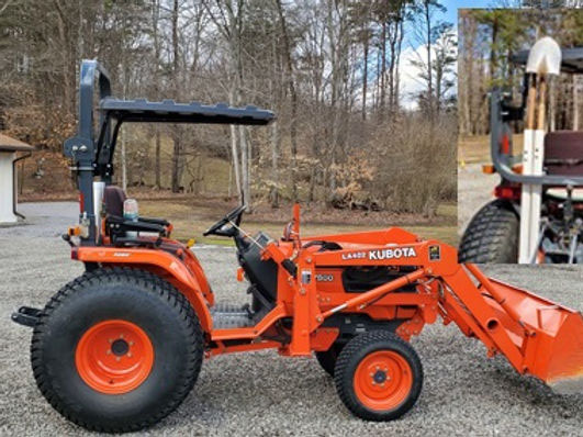 Rhinohide Canopy Mounted Below ROPS Hinge on Kubota BX2380 Tractor