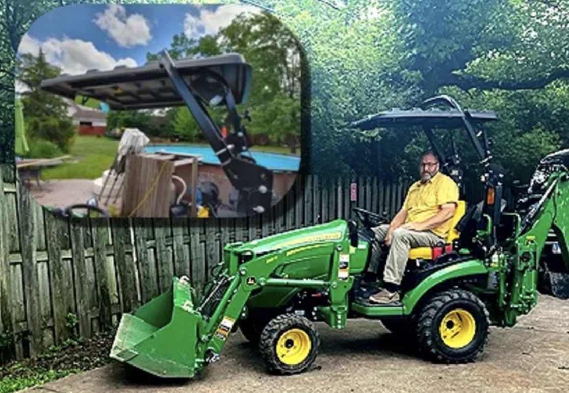 Sun Shade Canopy on John Deere 1025R with Angled Roll Bar